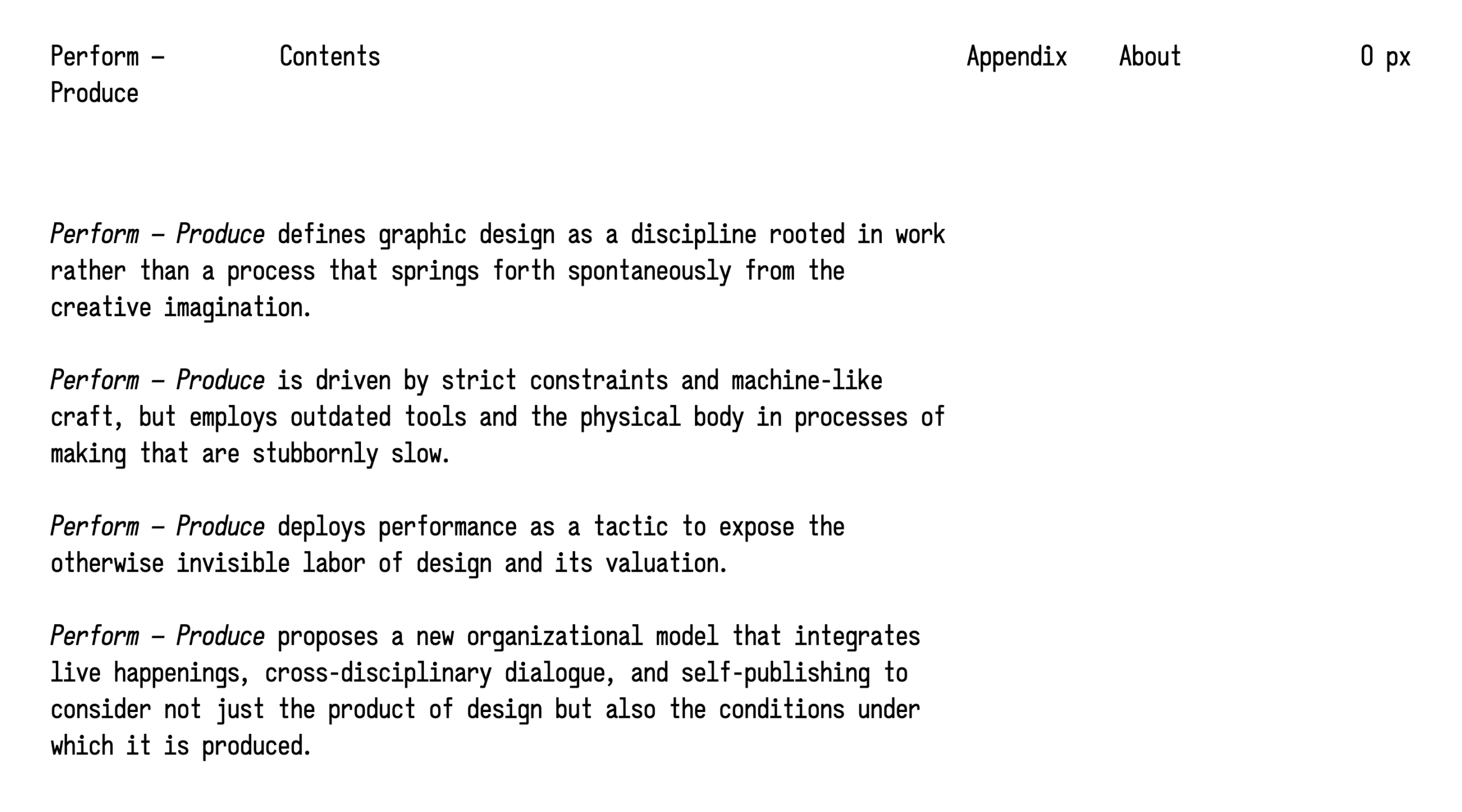 Perform—Produce website