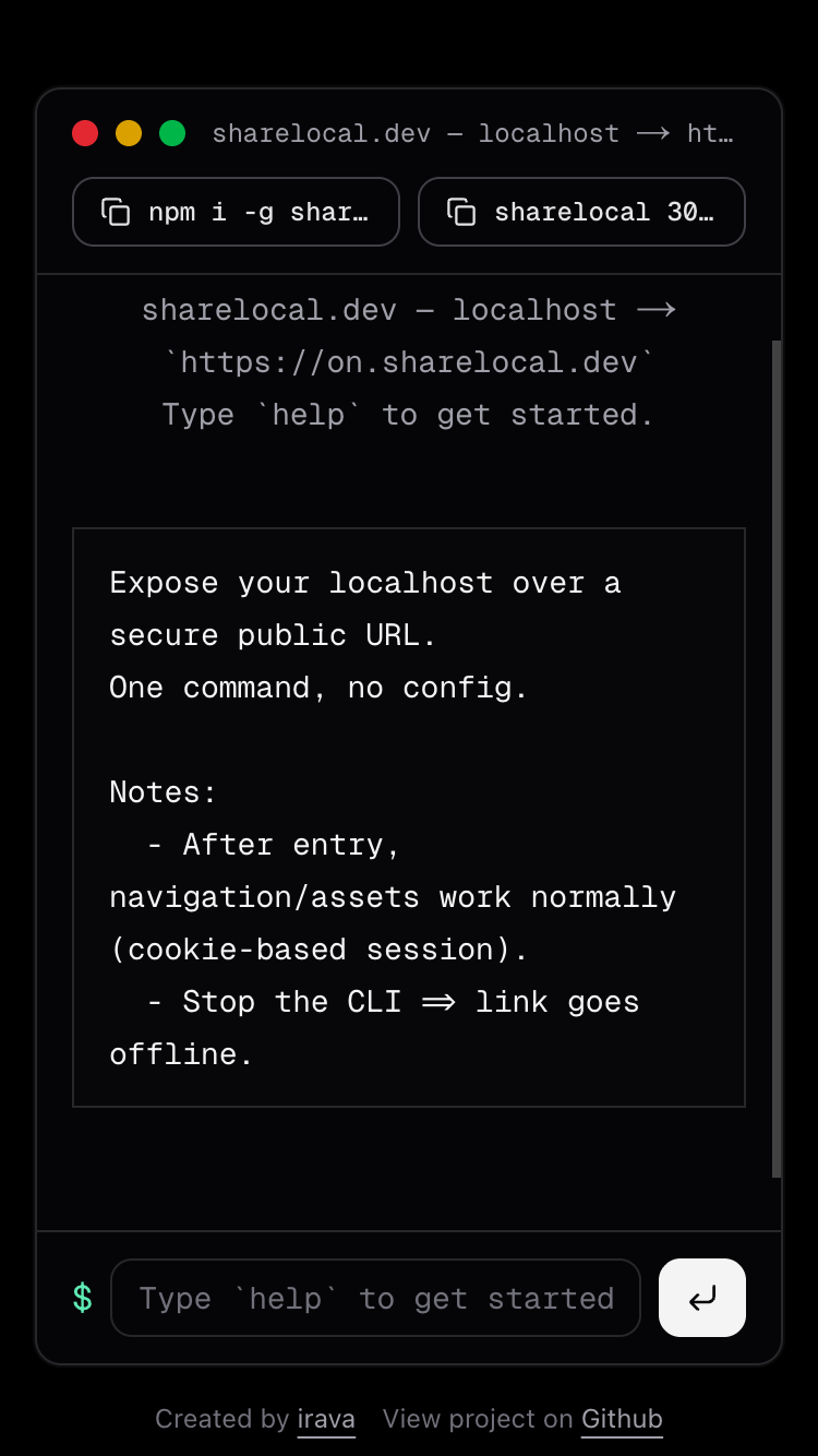 Sharelocal.dev website