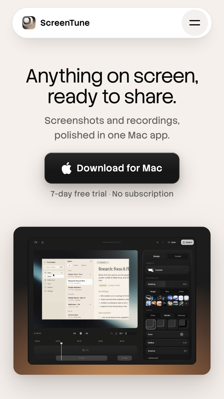ScreenTune website mobile