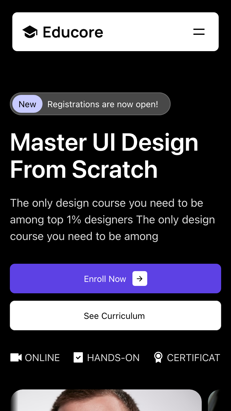 Educore website mobile