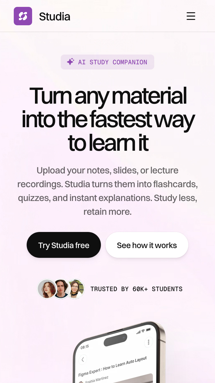 Studia website mobile
